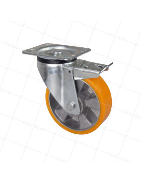 Ruota A FRENO IN POLIURETANO RIM IN ALLUMINIO DIAMETRO 160 MM CARICO 500KG - S76AR 160AF • Caujolle