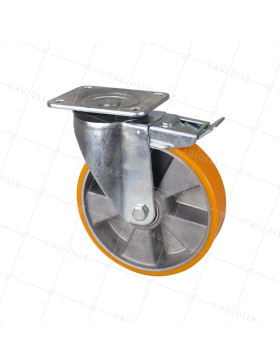 RUOTA CON FRENO IN POLIURETANO RIM ALUMINIO DIAMETRO 200 MM CARICO 800KG - S76AR 200AF • Caujolle
