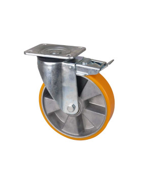 RUOTA CON FRENATURA IN POLIURETANO RIM ALUMINIO DIAMETRO 200 MM CARICO 500KG - S76AR 200AF