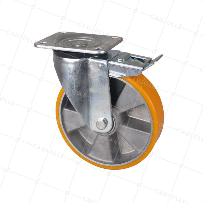 RUOTA CON FRENATURA IN POLIURETANO RIM ALUMINIO DIAMETRO 200 MM CARICO 500KG - S76AR 200AF