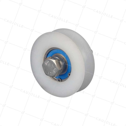 Ruota DI PORTA SCORREVOLE IN INOX E NYLON ANTIRUMORE DIAMETRO 90 MM PER RAIL TONDO DI 20 MM CARICO 600 KG ASSE 16 MM • Caujolle