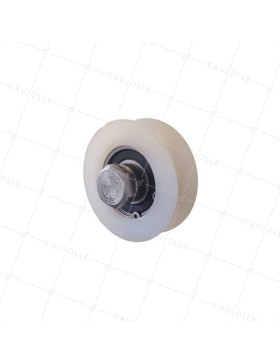 Ruota DI PORTA SCORREVOLE IN INOX E NYLON ANTI-RUMORE DIAMETRO 80 MM PER RAIL TONDO DI 20 MM CARICO 600 KG ASSE 16 MM GAGR 80 • Caujolle