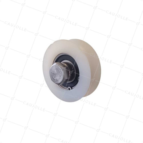 Ruota DI PORTA SCORREVOLE IN INOX E NYLON ANTI-RUMORE DIAMETRO 80 MM PER RAIL TONDO DI 20 MM CARICO 600 KG ASSE 16 MM GAGR 80 • Caujolle
