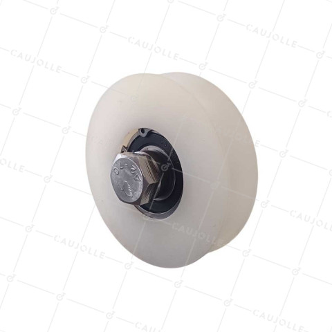 Ruota DI PORTA SCORREVOLE IN INOX E NYLON ANTIRUMORE DIAMETRO 100 MM PER RAIL ROTONDO DA 20 MM CARICO 600 KG ASSE 16 MM • Caujolle