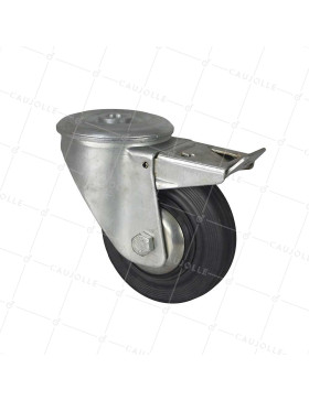 Ruota INDUSTRIALE A Foro di fissaggio A FRENO IN CAOUTCHOUC DIAMETRO 125 MM CARICO 200 KG - S74.O 125C AF • Caujolle