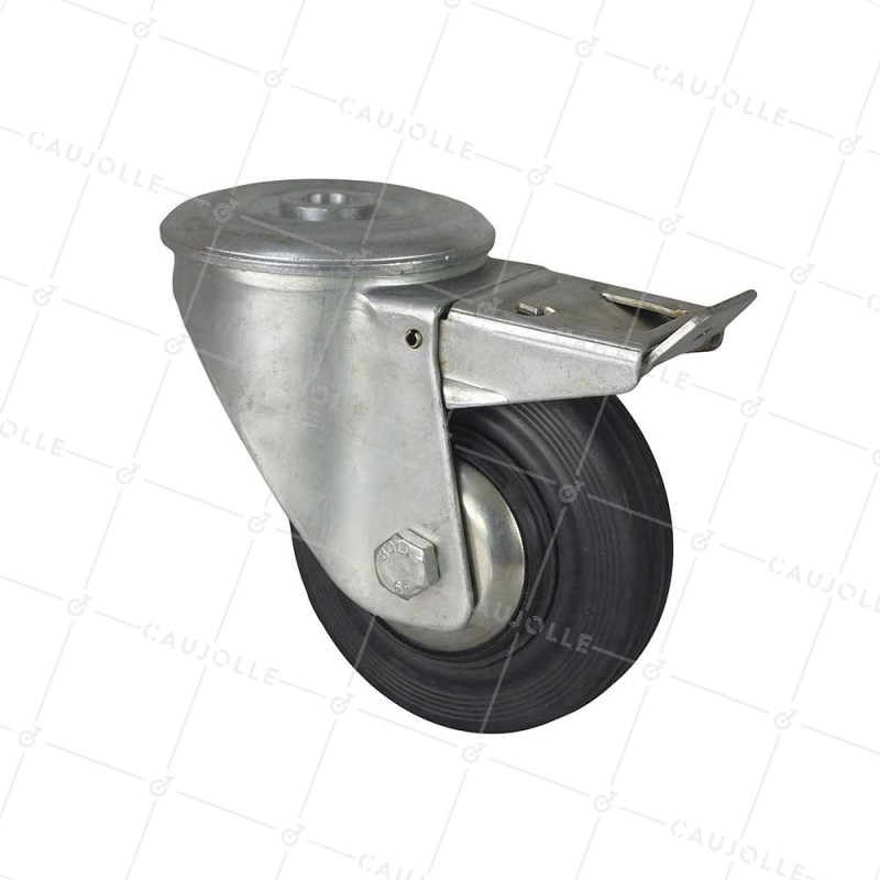 Ruota INDUSTRIALE A Foro di fissaggio A FRENO IN CAOUTCHOUC DIAMETRO 125 MM CARICO 200 KG - S74.O 125C AF