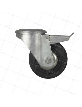 Ruota INDUSTRIALE A Foro di fissaggio A FRENO IN CAOUTCHOUC DIAMETRO 125 MM CARICO 200 KG - S74.O 125C AF