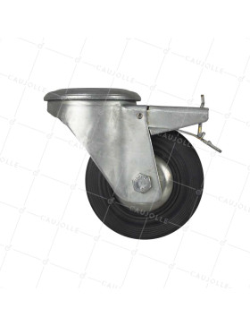 Ruota INDUSTRIALE A Foro di fissaggio A FRENO IN CAOUTCHOUC DIAMETRO 125 MM CARICO 200 KG - S74.O 125C AF