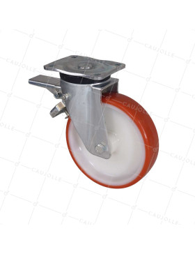 Ruota DI MANUTENZIONE PIVOTANTE CON FRENATURA IN NYLON/POLIURETANO DIAMETRO 200 MM CARICO 300 KG - S74NP 200AF • Caujolle