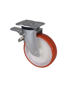 Ruota DI MANUTENZIONE PIVOTANTE CON FRENATURA IN NYLON/POLIURETANO DIAMETRO 200 MM CARICO 300 KG - S74NP 200AF