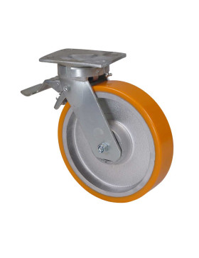 Ruota PIVOTANTE A FRENO IN POLIURETANO RINFORZATO RIM IN GHISA DIAMETRO 250 MM CARICO 1400KG - S80 250P AF