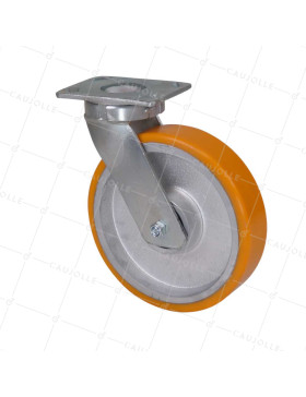 Ruota PIVOTANTE IN POLIURETANO RINFORZATO RIM BORCHIATO DIAMETRO 250 MM CARICO 1400KG - S80 250P • Caujolle