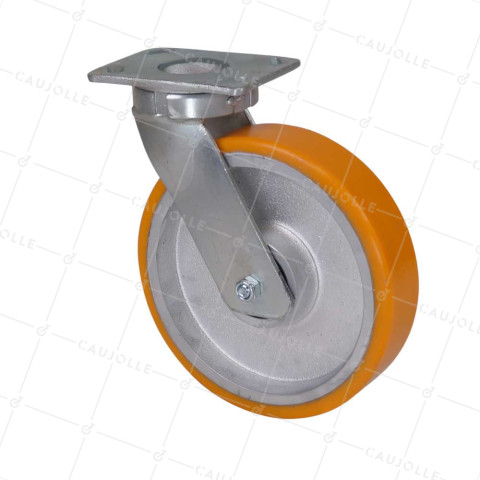 Ruota PIVOTANTE IN POLIURETANO RINFORZATO RIM BORCHIATO DIAMETRO 250 MM CARICO 1400KG - S80 250P • Caujolle