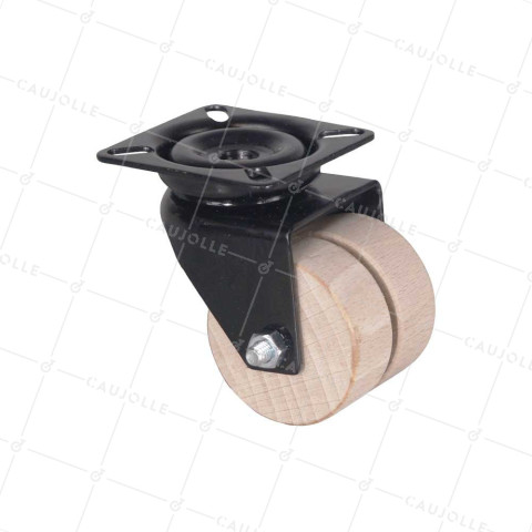 Ruota A Piastra IN LEGNO DIAMETRO 50 MM CARICO 50 KG LEGNO ORIGINE FRANCIA - S170 P NERA • Caujolle