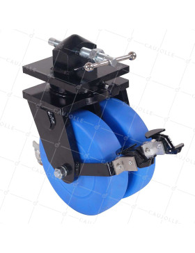 Ruota DI CONTENITORE IN NYLON BLU DOPPIO 305 MM CARICO ESTREMO 10000 KG FORCHE RINFORZATE - SERIE CENTAURE • Caujolle