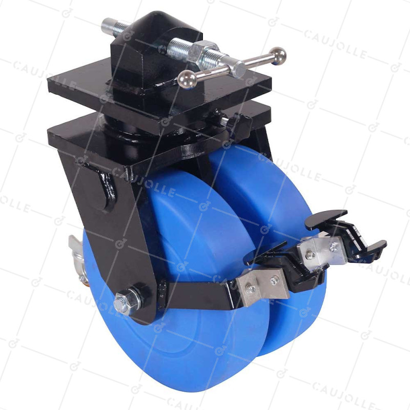 Ruota DI CONTENITORE IN NYLON BLU DOPPIO 305 MM CARICO ESTREMO 10000 KG FORCHE RINFORZATE - SERIE CENTAURE