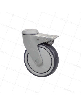 RUEDA DE CARRO DE ALIMENTACIÓN GIRATORIA CON AGUJERO PASANTE CON DIÁMETRO DE 125 MM CARGA 120 KG SUJECIÓN 12 MM - ROULPLAST 125OAF • Caujolle