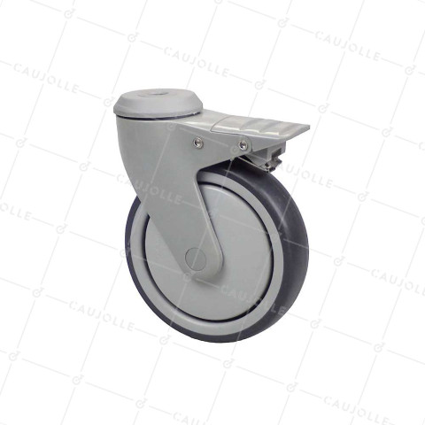 RUEDA DE CARRO DE ALIMENTACIÓN GIRATORIA CON AGUJERO PASANTE CON DIÁMETRO DE 125 MM CARGA 120 KG SUJECIÓN 12 MM - ROULPLAST 125OAF • Caujolle