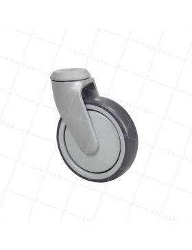 Ruota PER CARRELLO ALIMENTARE A Foro di fissaggio DIAMETRO 125MM CARICO 100KG CON FISSAGGIO DI 12 MM - ROULPLAST125O • Caujolle