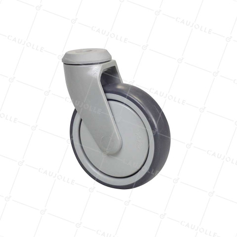 Ruota PER CARRELLO ALIMENTARE A Foro di fissaggio DIAMETRO 125MM CARICO 100KG CON FISSAGGIO DI 12 MM - ROULPLAST125O • Caujolle