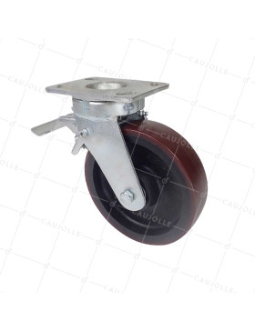 Ruota PIVOTANTE A FRENO IN POLIURETANO RINFORZATO RIM IN GHISA DIAMETRO 200 MM CARICO 1000KG - S80 200P AF • Caujolle