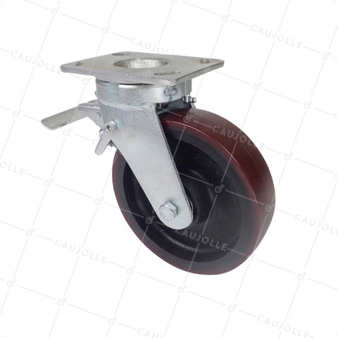 Ruota PIVOTANTE A FRENO IN POLIURETANO RINFORZATO RIM IN GHISA DIAMETRO 200 MM CARICO 1000KG - S80 200P AF • Caujolle