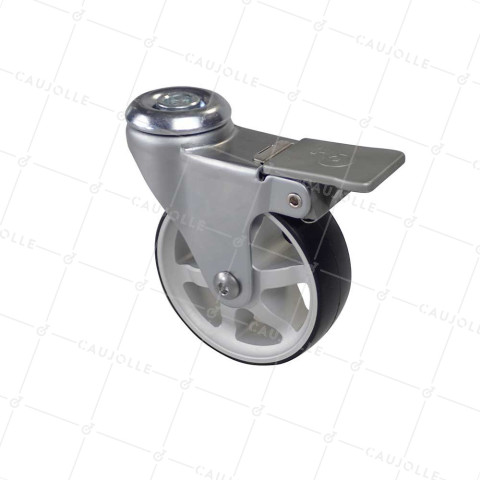Ruota DESIGN IN ALLUMINIO GRIGIO A FRENO DIAMETRO 75 MM CARICO 45KG A FISSAGGIO DI 10 MM - ALUSTYL75OAF • Caujolle