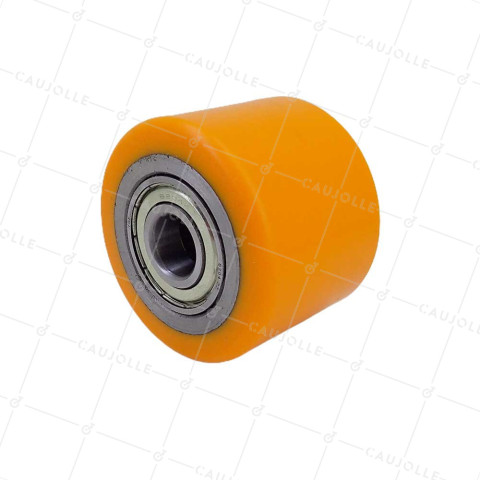 Ruota DI TRANSPALETTE DIAMETRO 82 MM LARGHEZZA 60 MM CARICO 600 KG ASSE 20 MM - GTP 82/60 LM60 RB20 PU ARANCIONE • Caujolle