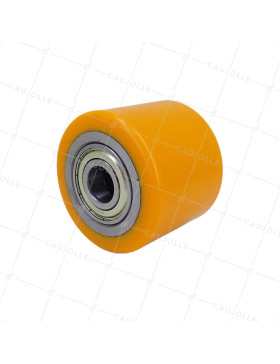 Ruota DI TRANSPALETTE DIAMETRO 82 MM LARGHEZZA 65 MM CARICO 600 KG ASSE 20 MM - GTP 82/65 LM65 RB20 PU ARANCIONE • Caujolle