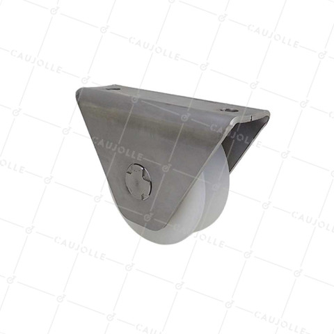 Ruota DI PORTA IN NYLON CON SUPPORTO IN INOX DA VITARE O Saldare DIAMETRO 80 MM PER RAIL TRIANGOLARE CARICO 650 KG - MTSP GV80 NYLON INOX • Caujolle