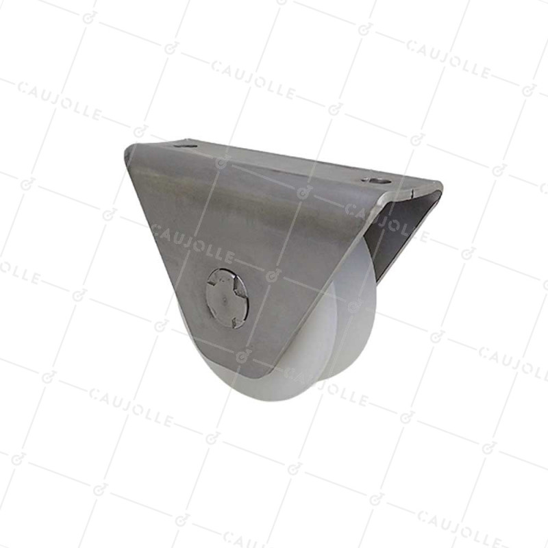 Ruota DI PORTA IN NYLON CON SUPPORTO IN INOX DA VITER O SALDARE DIAMETRO 80 MM PER RAIL TRIANGOLARE CARICO 650 KG - MTSP GV80