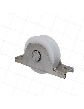 MONTATURA PER PORTA A INCASSO CON Ruota DIAMETRO 80MM IN NYLON A Gola TONDA DI 20MM E MONTATURA IN INOX CARICO 650KG - MTSPE GR80 NYLON INOX • Caujolle
