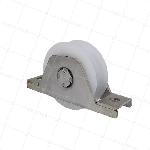MONTATURA PER PORTA A INCASSO CON Ruota DIAMETRO 80MM IN NYLON A Gola TONDA DI 20MM E MONTATURA IN INOX CARICO 650KG - MTSPE GR80 NYLON INOX • Caujolle