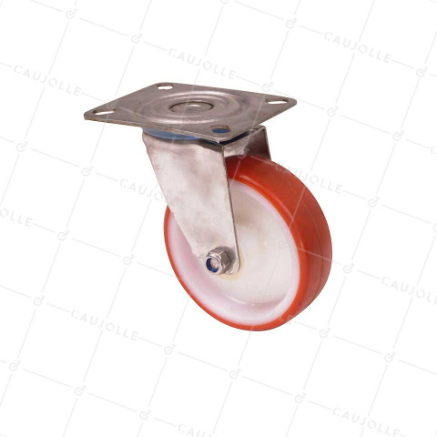 Ruota INOX IN NYLON/POLIURETANO PIVOTANTE DIAMETRO 100 MM CARICO 150 KG • Caujolle