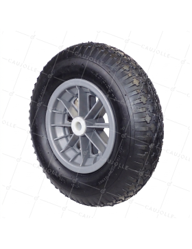 Ruota di carriola GONFIATA E PNEUMATICO CHIODATO 4PR DIAMETRO 400 MM CARICO 150 KG PER ASSE DI 32 MM - S1006P 400 L32/74 4PR AGRICOLO • Caujolle