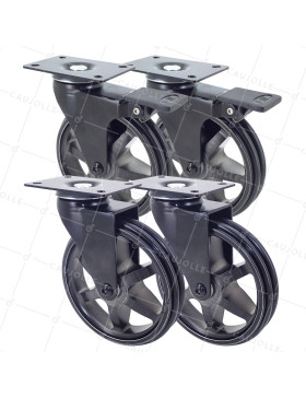 LOTTO DI 4 Ruote DESIGN RETRÒ A Piastra IN ALLUMINIO NERO SPAZZOLATO DIAMETRO 125 MM • Caujolle
