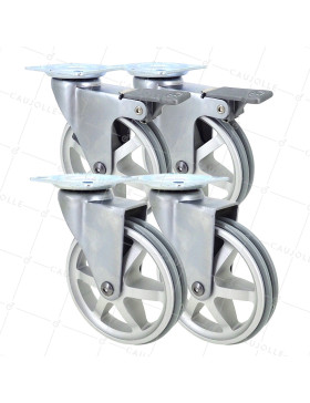 LOTTO DI 4 Ruote DESIGN RETRÒ A Foro di fissaggio ALLUMINIO GRIGIO DIAMETRO 100 MM • Caujolle