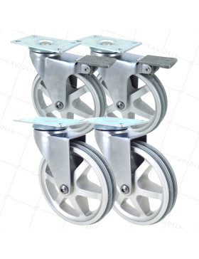 LOTTO DI 4 Ruote DESIGN RETRÒ A Foro di fissaggio ALLUMINIO GRIGIO DIAMETRO 125 MM • Caujolle