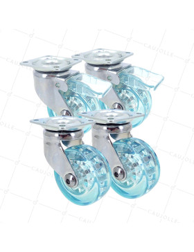 LOTTO DI 4 Ruote DESIGN TRASPARENTE BLU DIAMETRO 50 MM • Caujolle