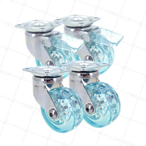 LOTTO DI 4 Ruote DESIGN TRASPARENTE BLU DIAMETRO 50 MM • Caujolle