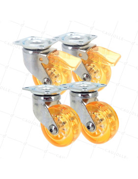 LOTTO DI 4 Ruote DESIGN TRASPARENTE ARANCIONE DIAMETRO 50 MM • Caujolle