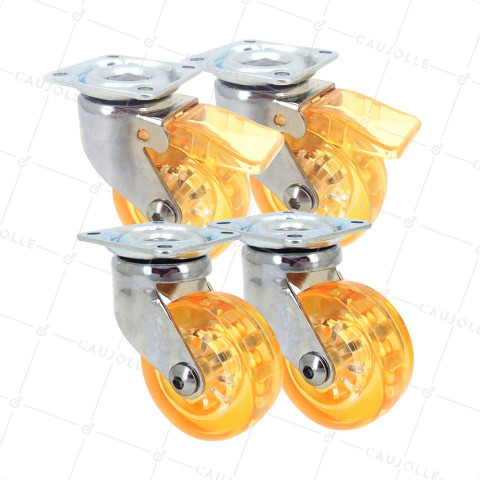 LOTTO DI 4 Ruote DESIGN TRASPARENTE ARANCIONE DIAMETRO 50 MM • Caujolle