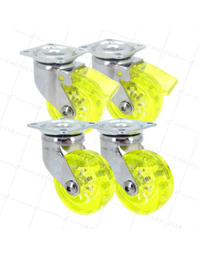 LOTTO DI 4 Ruote DESIGN TRASPARENTE GIALLO DIAMETRO 50 MM • Caujolle