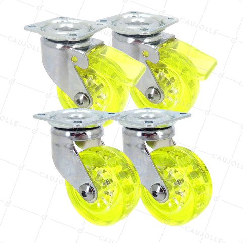 LOTTO DI 4 Ruote DESIGN TRASPARENTE GIALLO DIAMETRO 50 MM • Caujolle