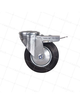 Ruota CLASSICA DI MANUTENZIONE A Foro di fissaggio CON FRENATURA IN GOMMA DIAMETRO 125 MM CARICO 100 KG CON FISSAGGIO DA 12 MM -