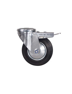 Ruota CLASSICA DI MANUTENZIONE A Foro di fissaggio CON FRENATURA IN GOMMA DIAMETRO 125 MM CARICO 100 KG CON FISSAGGIO DA 12 MM -