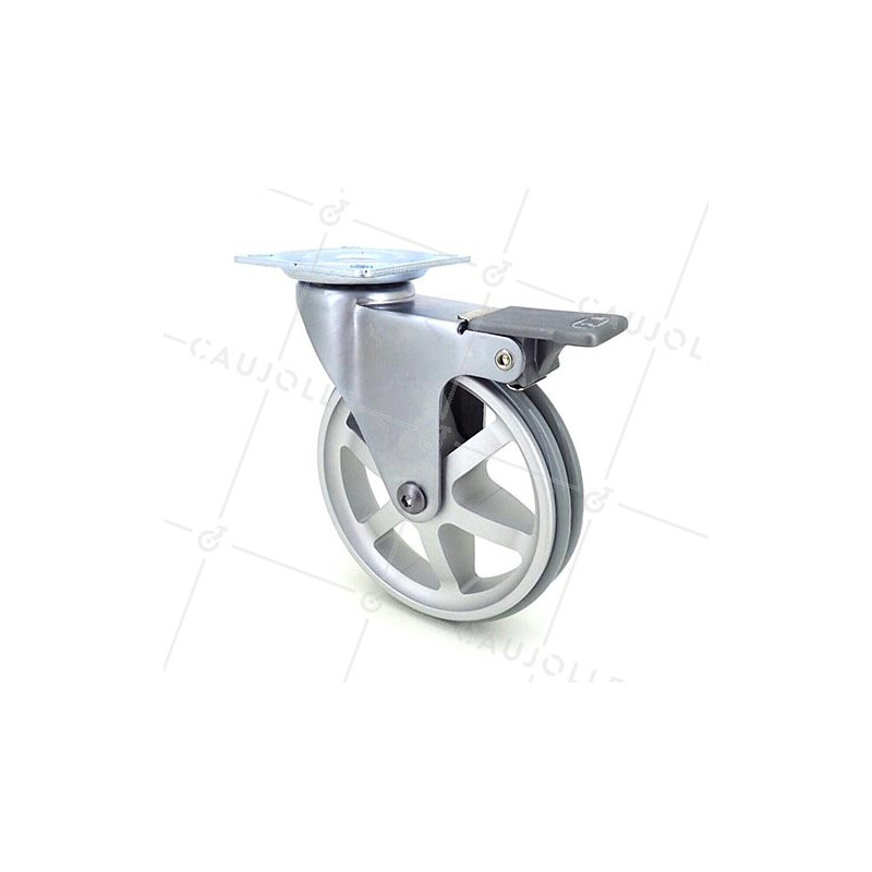 Ruota DESIGN IN ALLUMINIO GRIGIO CON FRENATORE DIAMETRO 100 MM CARICO 55KG - ALUSTYL100PAF