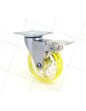 Ruota DESIGN A FRENO TRASPARENTE GIALLA DIAMETRO 75 MM CARICO 50 KG - CRYSTAL J75PAF • Caujolle
