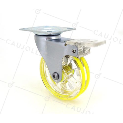 Ruota DESIGN A FRENO TRASPARENTE GIALLA DIAMETRO 75 MM CARICO 50 KG - CRYSTAL J75PAF • Caujolle