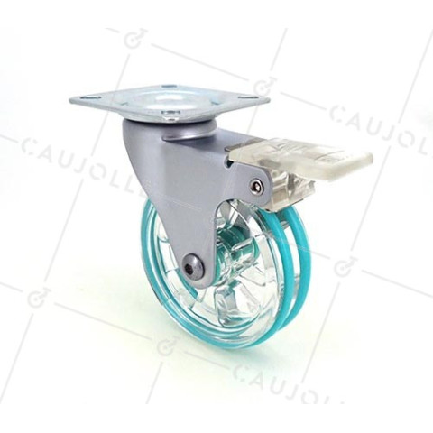 Ruota DESIGN A FRENO TRASPARENTE VERDE DIAMETRO 75 MM CARICO 50 KG - CRYSTAL V75PAF • Caujolle